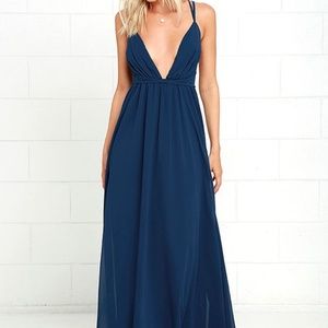 Lulus Flutter Freely Navy Blue Maxi Dress